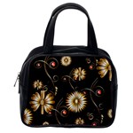 Golden Flowers On Black Background Classic Handbags (2 Sides) Back