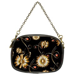 Golden Flowers On Black Background Chain Purses (one Side)  by FantasyWorld7