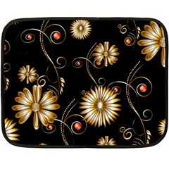 Golden Flowers On Black Background Fleece Blanket (mini)