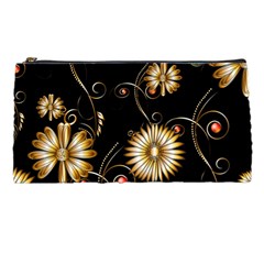 Golden Flowers On Black Background Pencil Cases