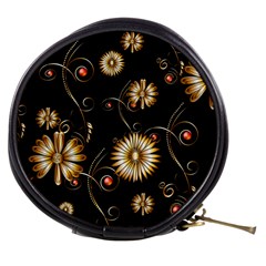 Golden Flowers On Black Background Mini Makeup Bags