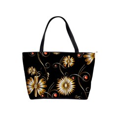 Golden Flowers On Black Background Shoulder Handbags