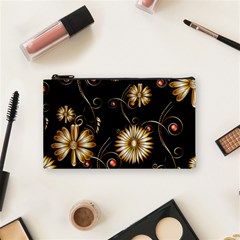 Golden Flowers On Black Background Cosmetic Bag (small) 