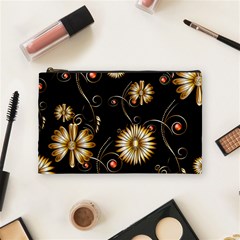 Golden Flowers On Black Background Cosmetic Bag (medium) 