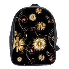 Golden Flowers On Black Background School Bags(large) 