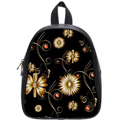 Golden Flowers On Black Background School Bags (small) 