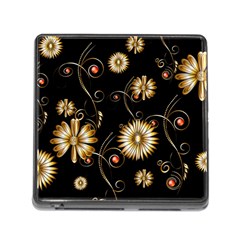 Golden Flowers On Black Background Memory Card Reader (square)