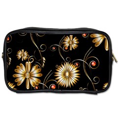 Golden Flowers On Black Background Toiletries Bags