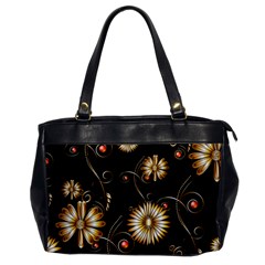 Golden Flowers On Black Background Office Handbags