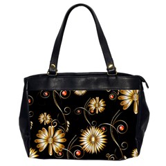 Golden Flowers On Black Background Office Handbags (2 Sides) 