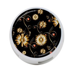 Golden Flowers On Black Background 4-port Usb Hub (one Side)