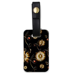 Golden Flowers On Black Background Luggage Tags (one Side) 