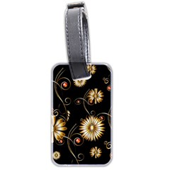 Golden Flowers On Black Background Luggage Tags (two Sides)