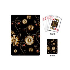 Golden Flowers On Black Background Playing Cards (mini) 