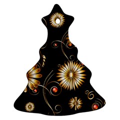 Golden Flowers On Black Background Christmas Tree Ornament (2 Sides)