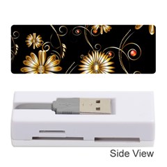 Golden Flowers On Black Background Memory Card Reader (stick) 