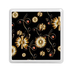 Golden Flowers On Black Background Memory Card Reader (square) 