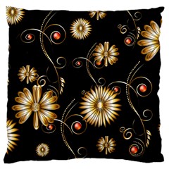 Golden Flowers On Black Background Large Cushion Cases (one Side) 