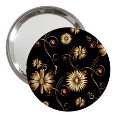 Golden Flowers On Black Background 3  Handbag Mirrors