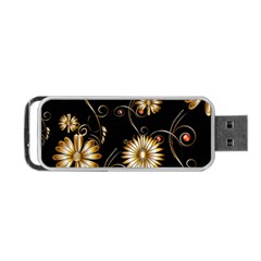 Golden Flowers On Black Background Portable Usb Flash (two Sides)