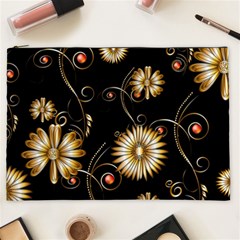 Golden Flowers On Black Background Cosmetic Bag (xxl) 