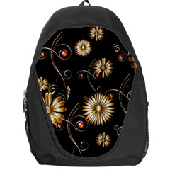 Golden Flowers On Black Background Backpack Bag