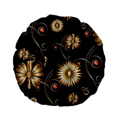 Golden Flowers On Black Background Standard 15  Premium Round Cushions