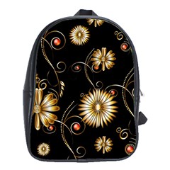 Golden Flowers On Black Background School Bags (xl) 