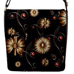 Golden Flowers On Black Background Flap Messenger Bag (s)