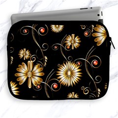 Golden Flowers On Black Background Apple Ipad 2/3/4 Zipper Cases