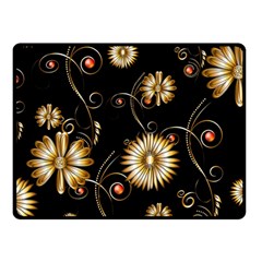 Golden Flowers On Black Background Double Sided Fleece Blanket (small) 