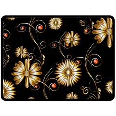 Golden Flowers On Black Background Double Sided Fleece Blanket (large) 