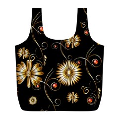 Golden Flowers On Black Background Full Print Recycle Bags (l) 