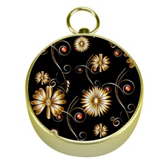 Golden Flowers On Black Background Gold Compasses