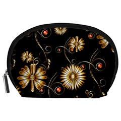 Golden Flowers On Black Background Accessory Pouches (large) 