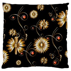 Golden Flowers On Black Background Standard Flano Cushion Cases (two Sides)  by FantasyWorld7