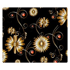 Golden Flowers On Black Background Double Sided Flano Blanket (small) 