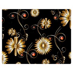 Golden Flowers On Black Background Double Sided Flano Blanket (medium) 