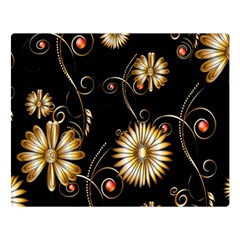 Golden Flowers On Black Background Double Sided Flano Blanket (large) 