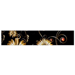 Golden Flowers On Black Background Flano Scarf (small)  by FantasyWorld7