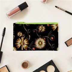 Golden Flowers On Black Background Cosmetic Bag (xs)