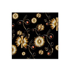 Golden Flowers On Black Background Satin Bandana Scarf