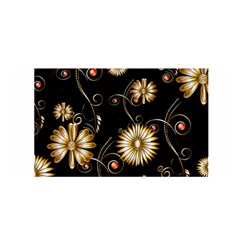 Golden Flowers On Black Background Satin Wrap