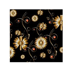 Golden Flowers On Black Background Small Satin Scarf (square) 