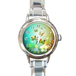 Flowers With Wonderful Butterflies Round Italian Charm Watches Front