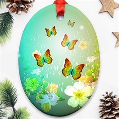 Flowers With Wonderful Butterflies Ornament (oval) 