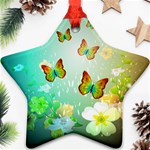 Flowers With Wonderful Butterflies Ornament (Star)  Front