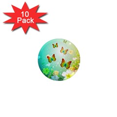 Flowers With Wonderful Butterflies 1  Mini Magnet (10 Pack)  by FantasyWorld7