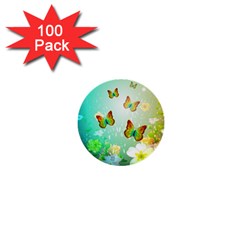 Flowers With Wonderful Butterflies 1  Mini Buttons (100 Pack) 