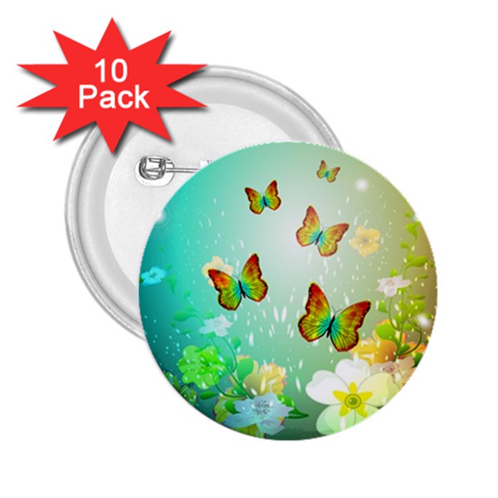 Flowers With Wonderful Butterflies 2.25  Buttons (10 pack) 